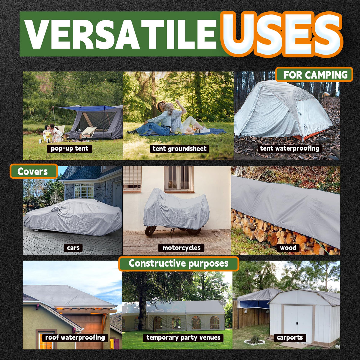 RAINDEWAY blue-silver tarp provides visible weather protection on job sites