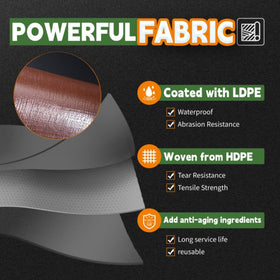 RAINDEWAY UV-resistant tarp helps shield gear from sun exposure.
