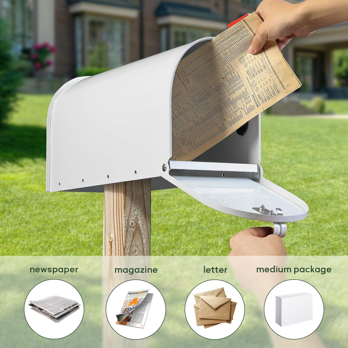 RAINHOL large opening interior provides space for letters and small packages