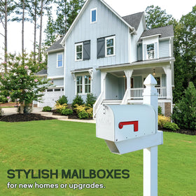 RAINHOL post-mount mailbox side view highlights easy curbside access