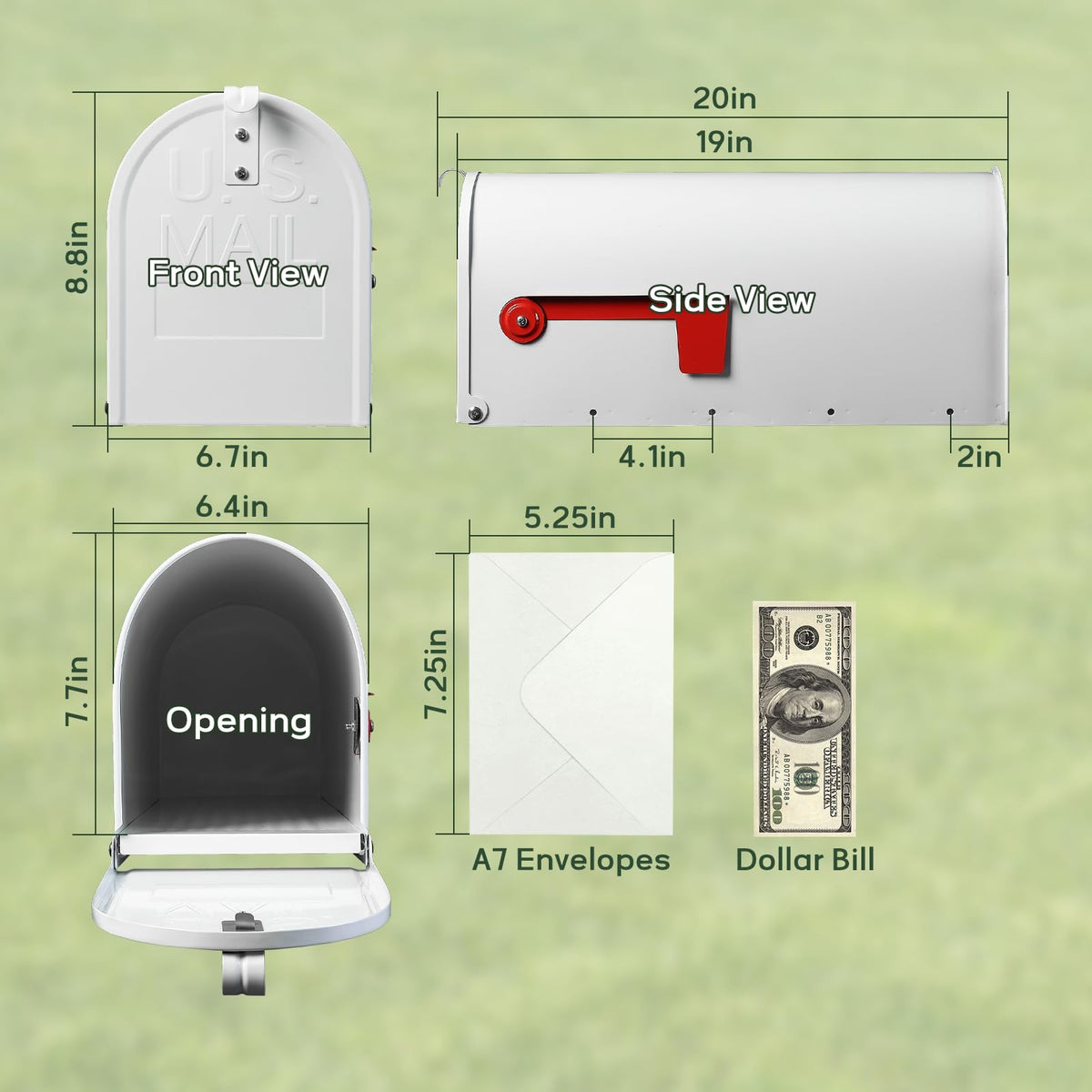 RAINHOL weatherproof mailbox close-up emphasizes corrosion-resistant galvanized steel