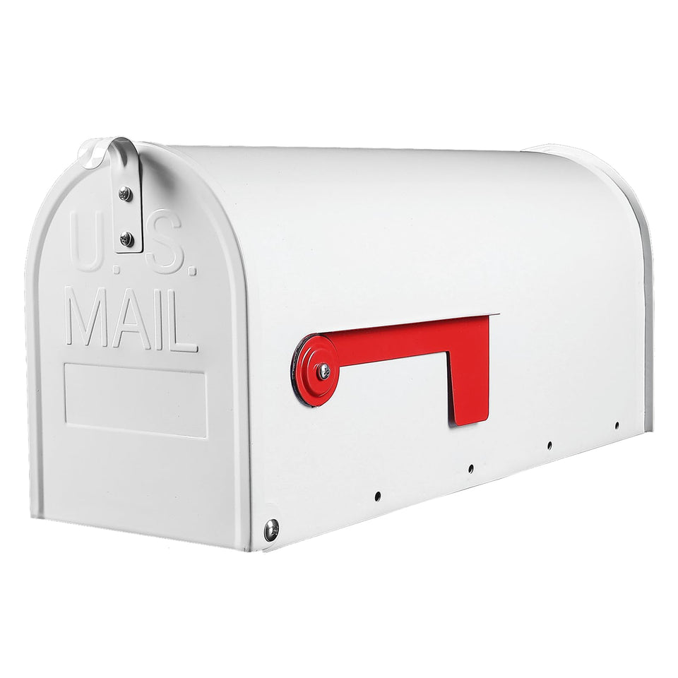 RAINHOL white mailbox front view shows weatherproof exterior and dry mail
