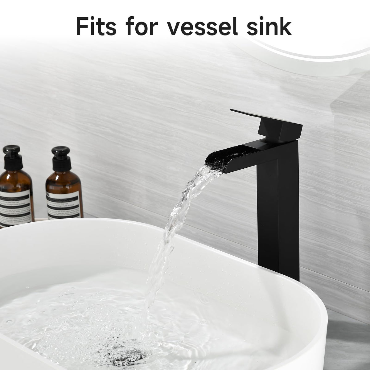 RainMAX faucet spout close-up highlights durable matte black finish.