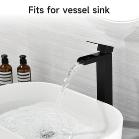 RainMAX faucet spout close-up highlights durable matte black finish.