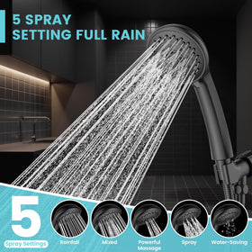 Rainparty shower head side view highlighting durable bracket and long hose for flexible mounting.