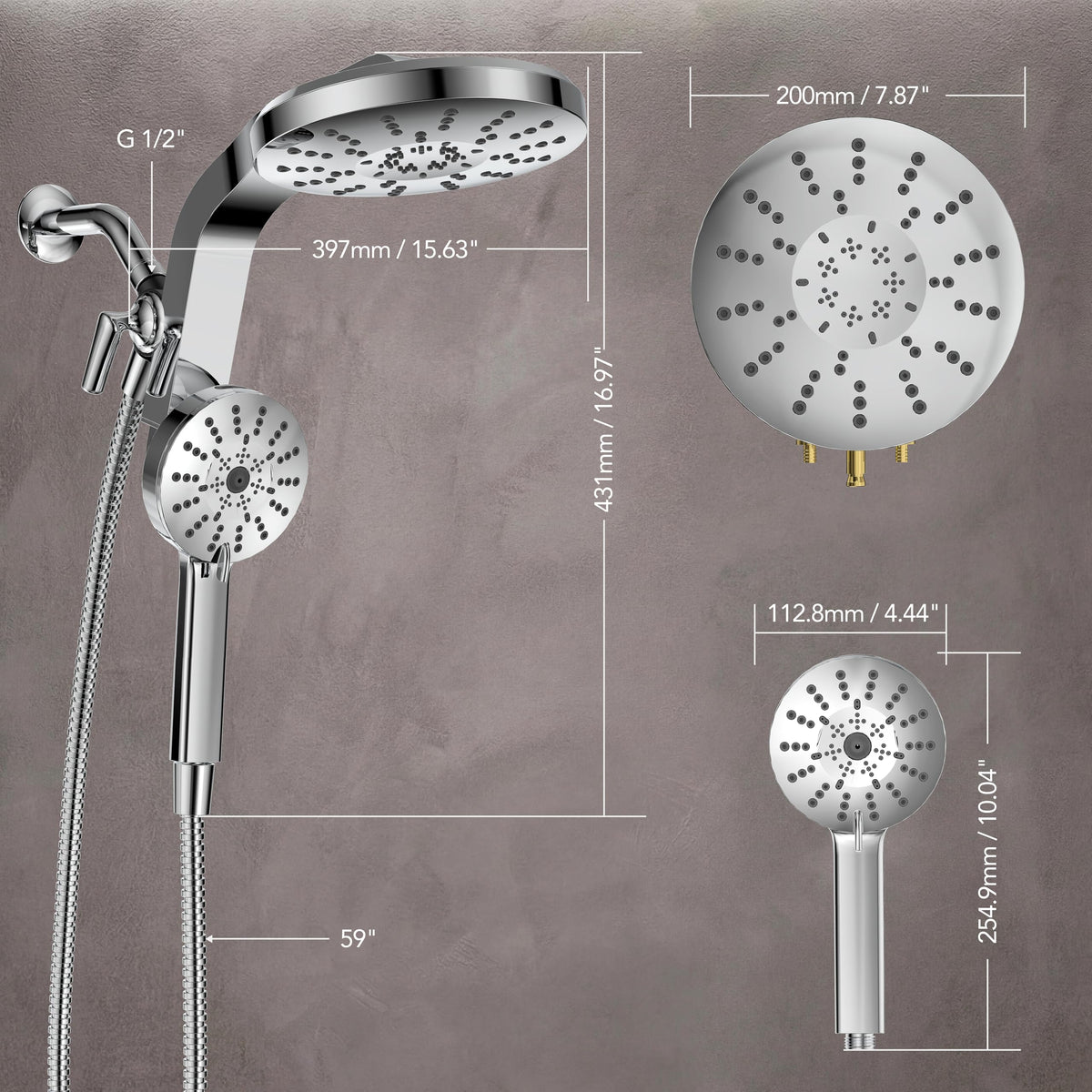 RAINVISTA 3-way shower experience combines rainfall, handheld, and dual spray options.