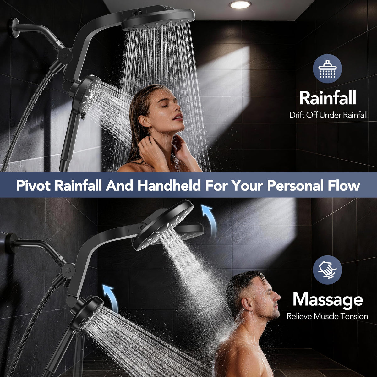 RAINVISTA detachable handheld 8-mode sprayer for versatile rinsing and targeted cleaning.