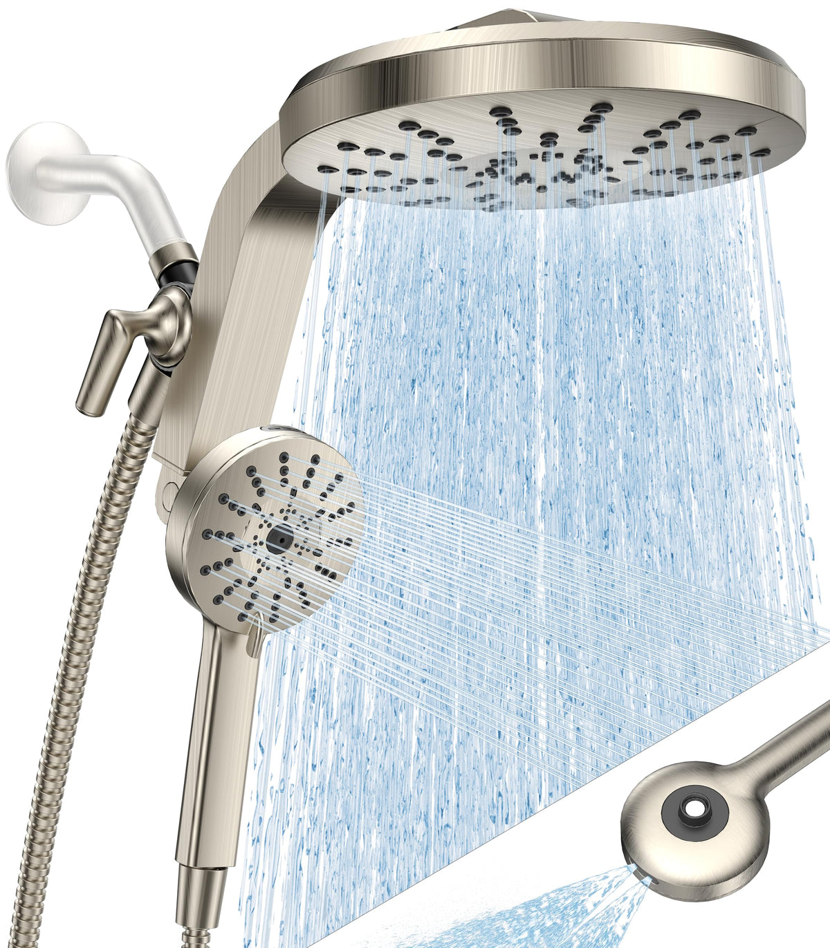 RAINVISTA dual showerhead assembly in brushed nickel offers a stylish, durable upgrade.
