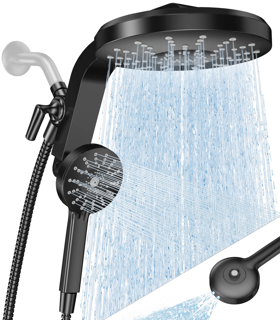 RAINVISTA high-pressure rain showerhead with magnetic dock offers effortless one-handed docking and adjustable angle.