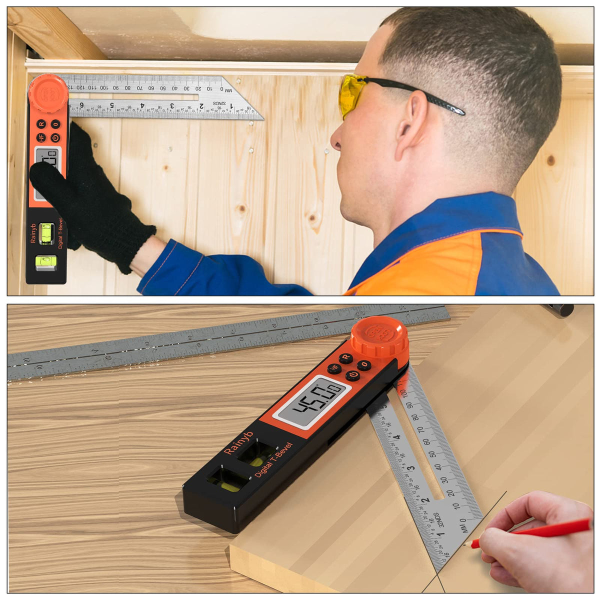 Rainyb 360-degree range supports internal and external angle measurements.