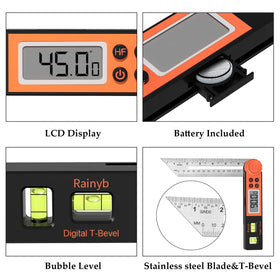 Rainyb LCD readout provides large, easy-to-read angle values.