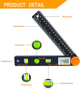 Rainyb angle protractor 360-degree reading for accurate layout.