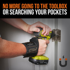 RAK wristband with magnets securely holds nails and drill bits