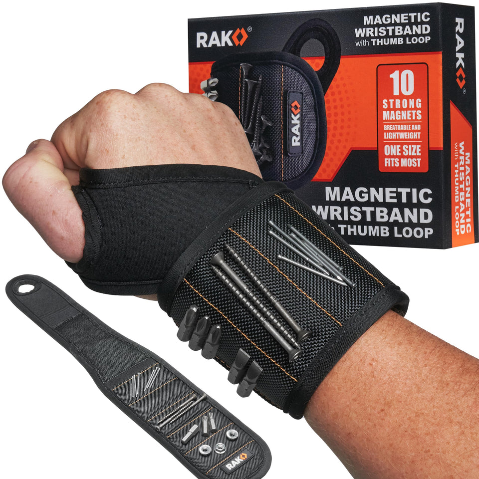 RAK magnetic wristband thumb loop holds screws for quick access