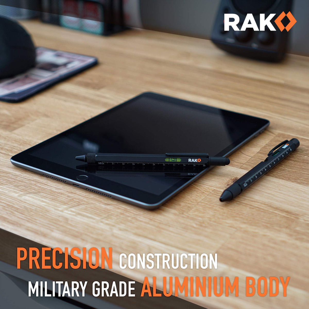 RAK Multitool Pen bubble-level vial visible for leveling tasks.