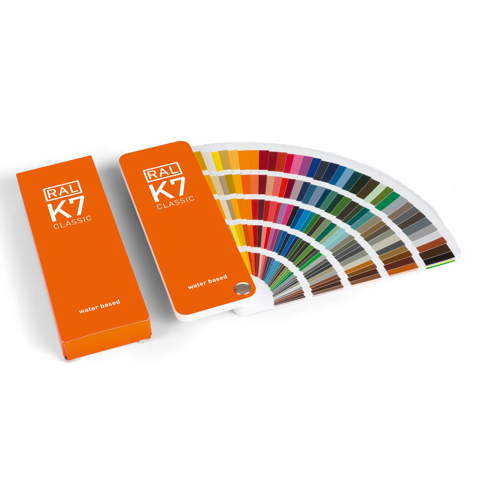 RAL K7 color chart opened showing 216 swatches for precise color matching on the go