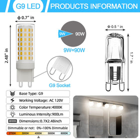 Ralbay G9 LED bulbs, 900lm, high brightness for living room fixtures.