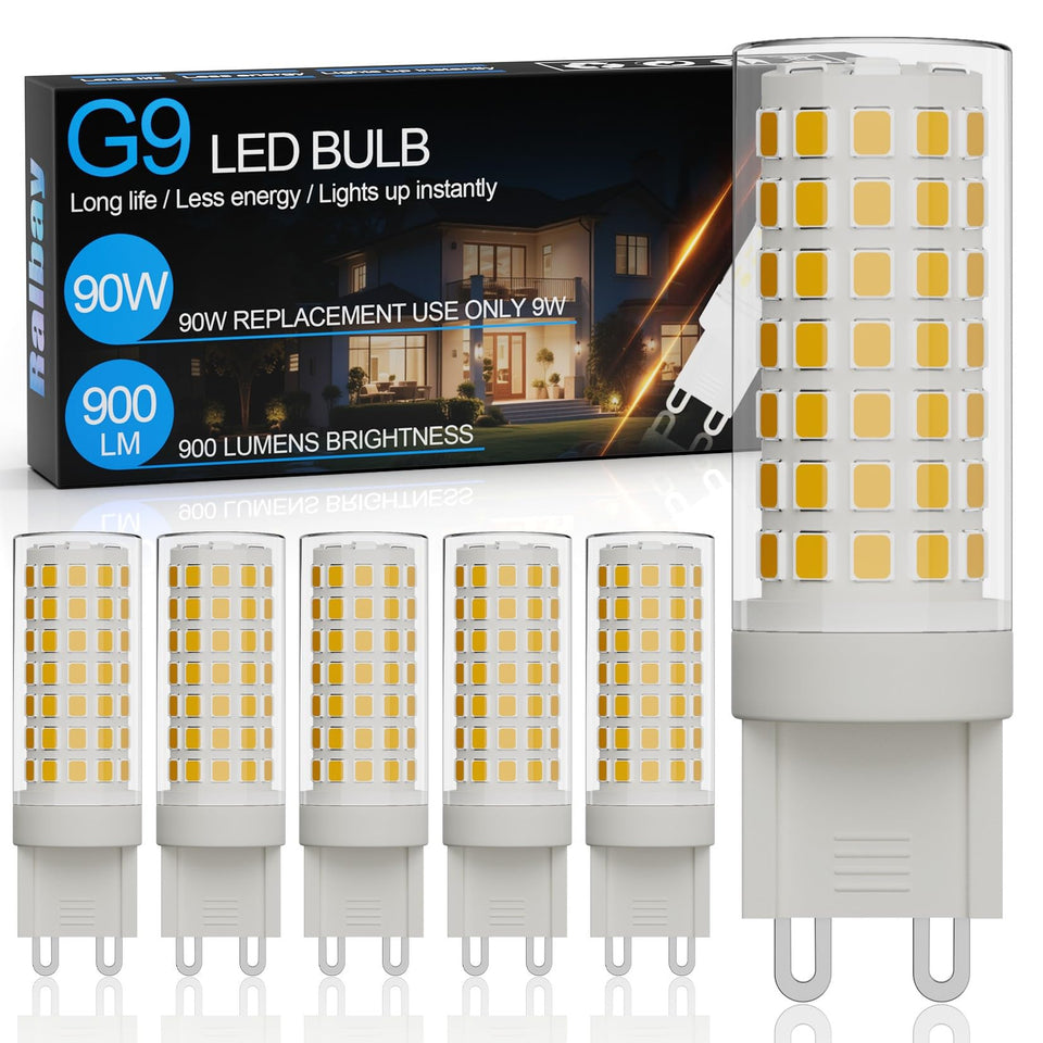 Ralbay 6-pack dimmable G9 LED bulbs, 9W, 4000K, natural white for cozy spaces.