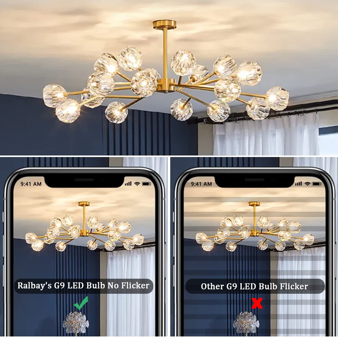 Ralbay flicker-free G9 LED bulbs minimize eye strain in any room.