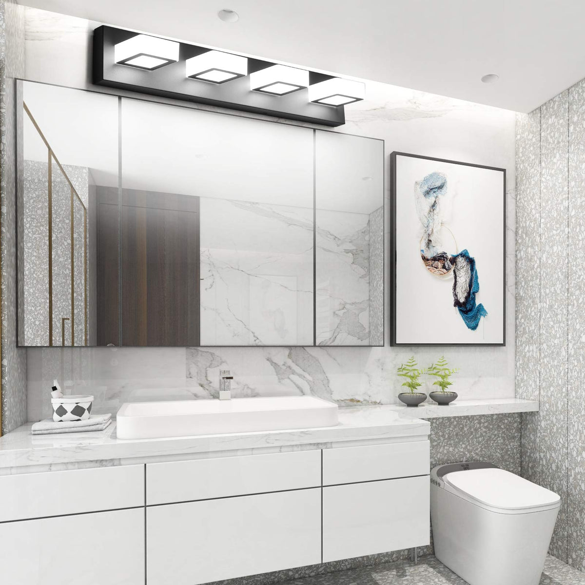 Ralbay LED Black 4-Light backplate shows easy hardwired installation