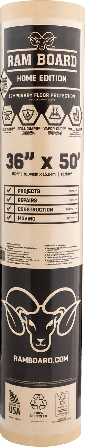 Ram Board Home Edition shields floors with heavy-duty protection during renovations.