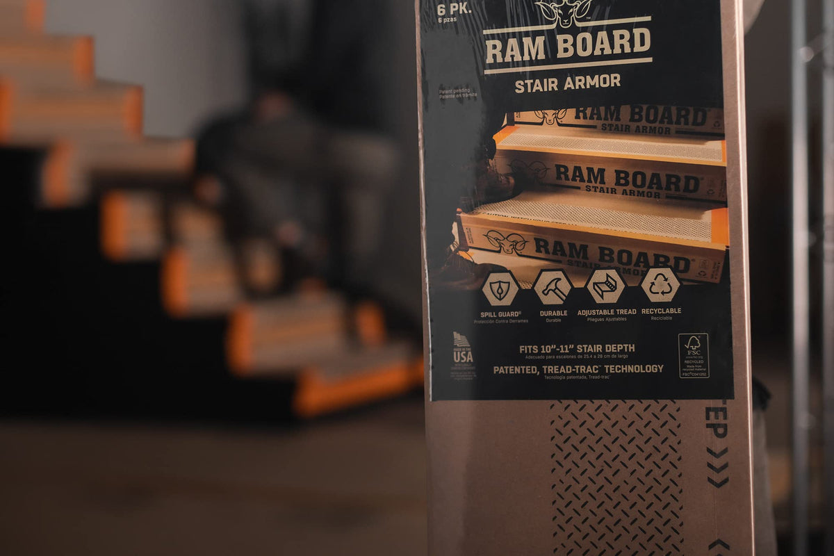 Ram Board Stair Armor enabling quick, clean installation on temporary projects.