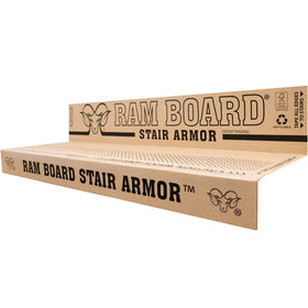 Ram Board Stair Armor with reinforced bullnose guard protects stair edges during renovation.