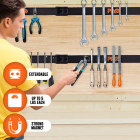 RamPro tool strip brackets and screws installed for quick, sturdy garage organization