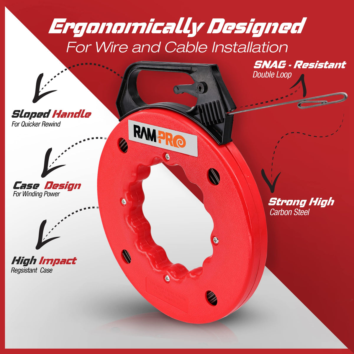 RamPro wire pulling setup reduces effort in ceilings and drywall runs.