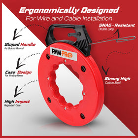 RamPro wire pulling setup reduces effort in ceilings and drywall runs.