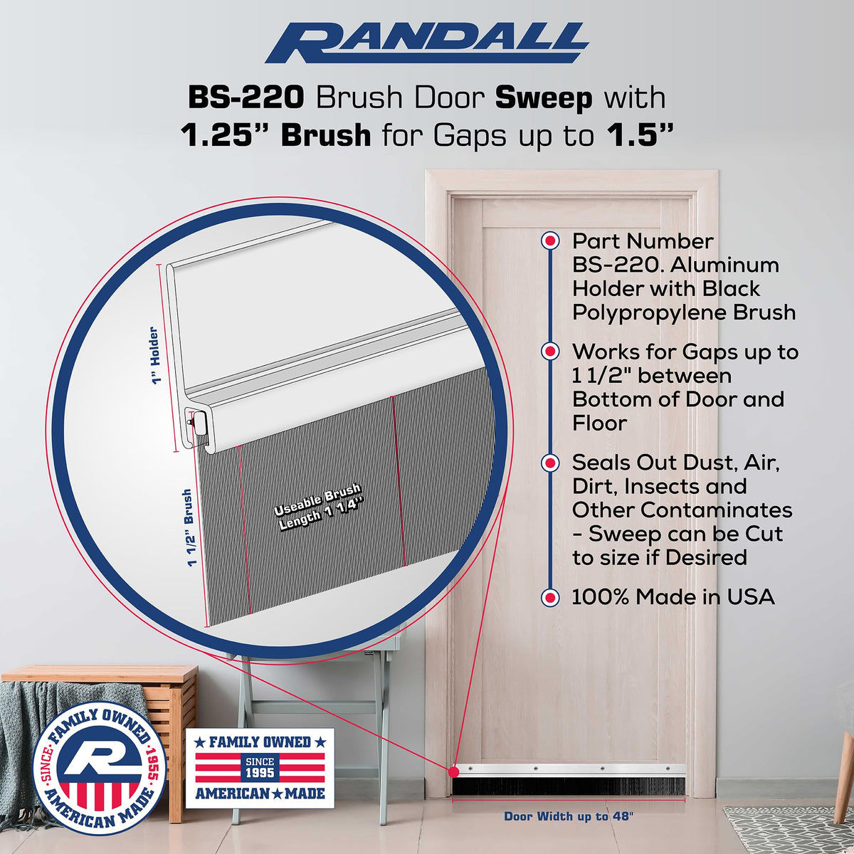 Randall Aluminum Brush Door Sweep brush detail highlighting flexible seal