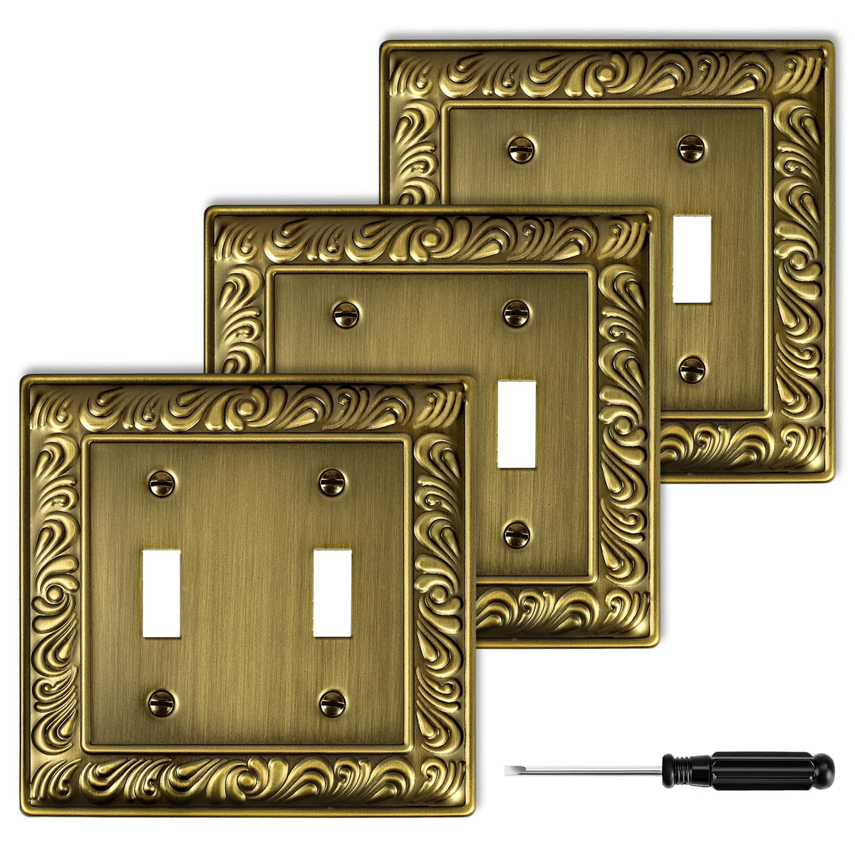 Ranweydi antique brass wall plate cover with paisley pattern for kitchen and bath; durable metal finish.