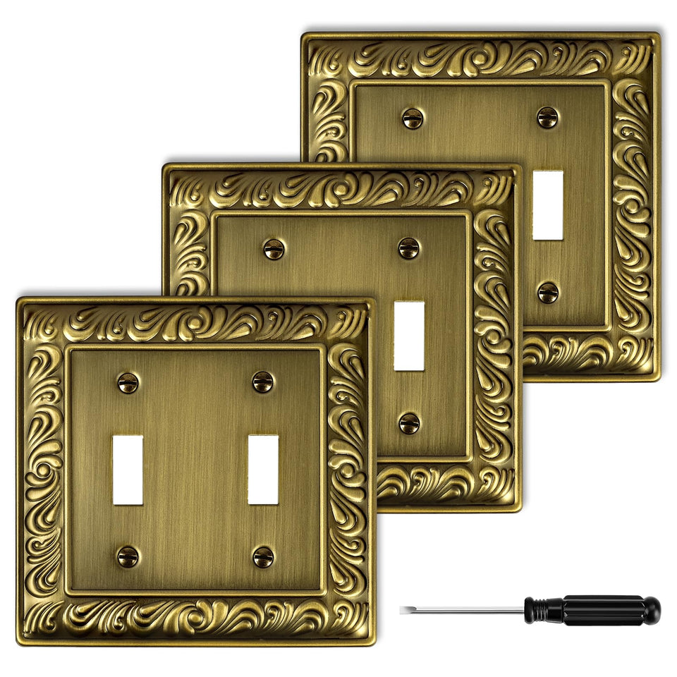 Ranweydi antique brass wall plate cover with paisley pattern for kitchen and bath; durable metal finish.
