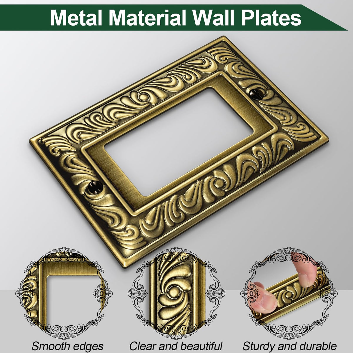 Ranweydi antique brass wall plate shows tarnish-resistant finish for longevity.