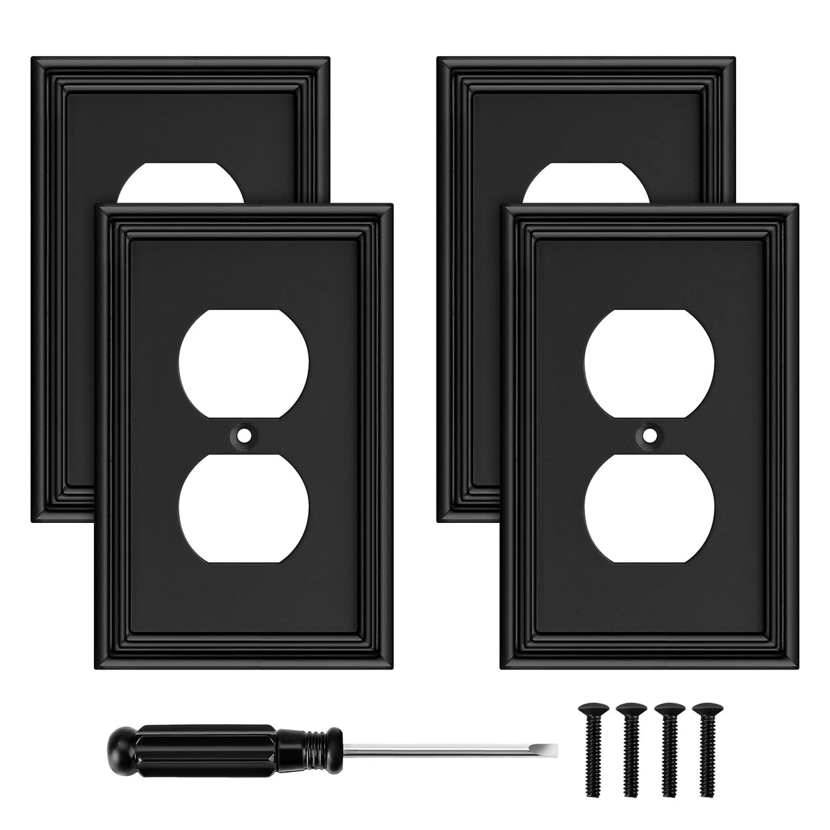 Ranweydi black 1-gang wall plate four-pack with durable bamboo fiber for long-lasting use.