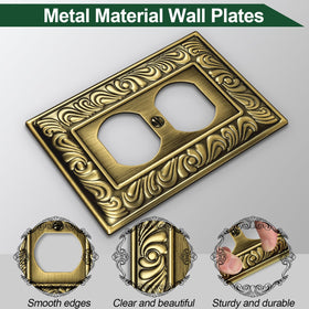 Ranweydi metal duplex wall plate protects outlets with durable tarnish-resistant finish.