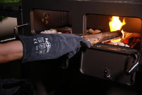 RAPICCA fireplace gloves: sleeve extensions offer extra forearm coverage for wood stove handling.