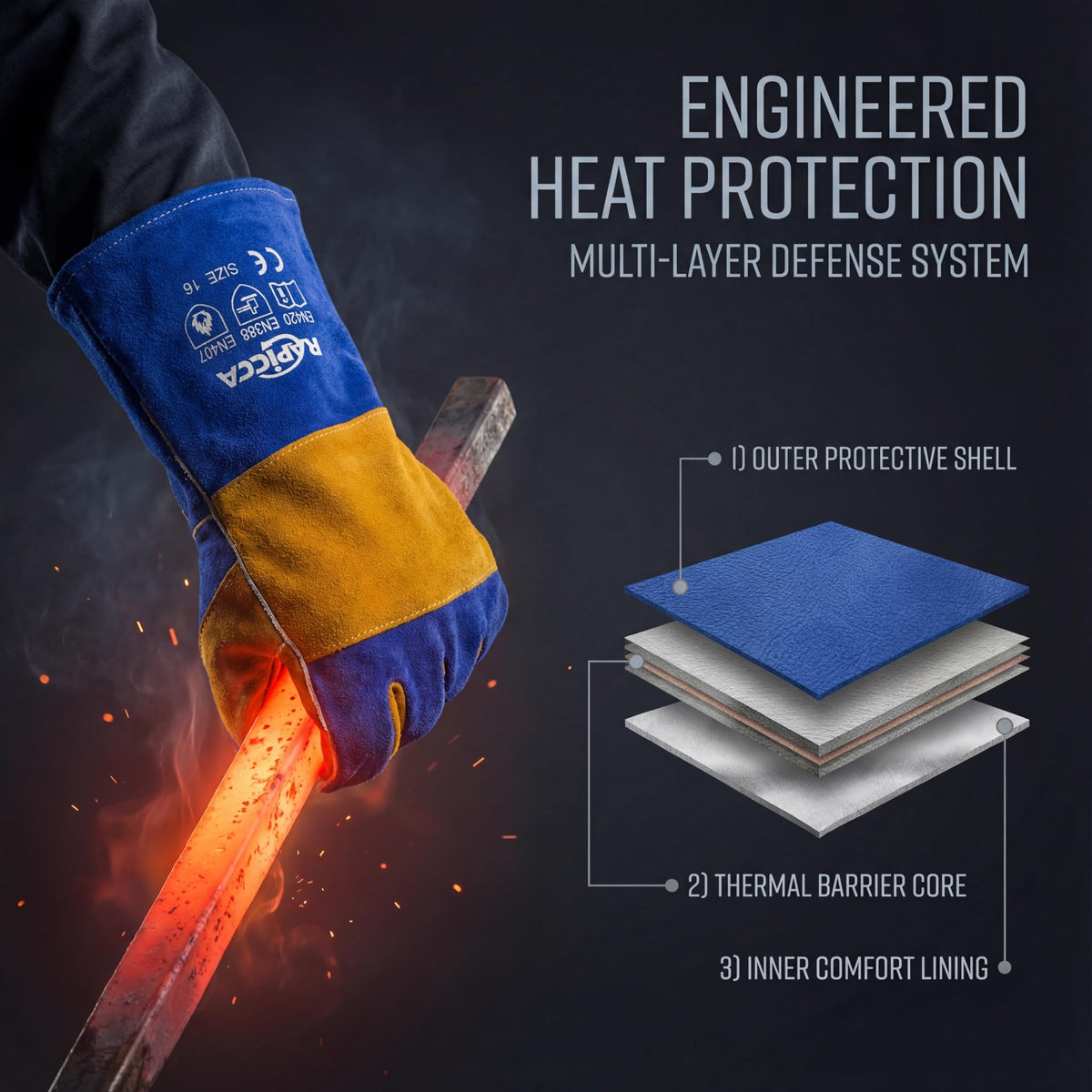 RAPICCA welding gloves with Kevlar stitching for rugged wear