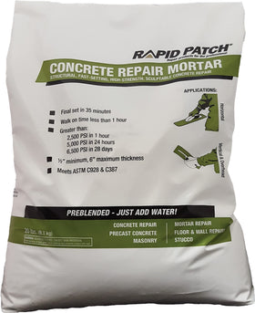 Rapid Patch concrete repair mortar bag front view for quick outdoor fixes.