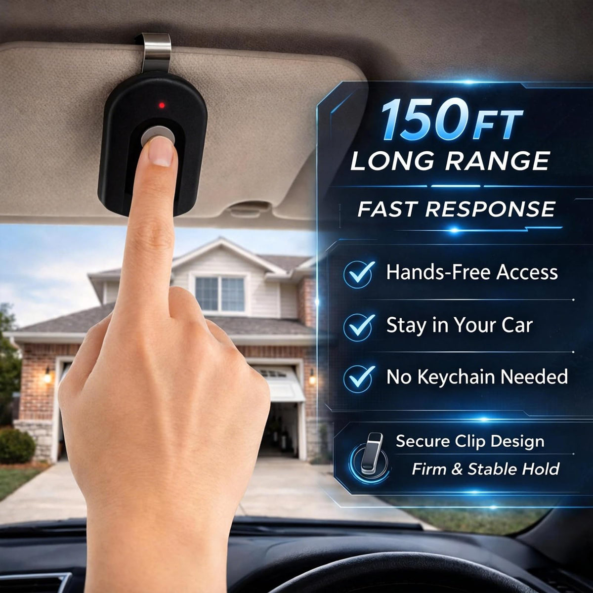 RAQUEL 2 remote includes visor clip for easy mounting on the visor.