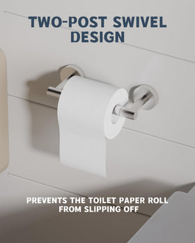 RARXTR brushed nickel double-post pivoting action enables easy roll changes.