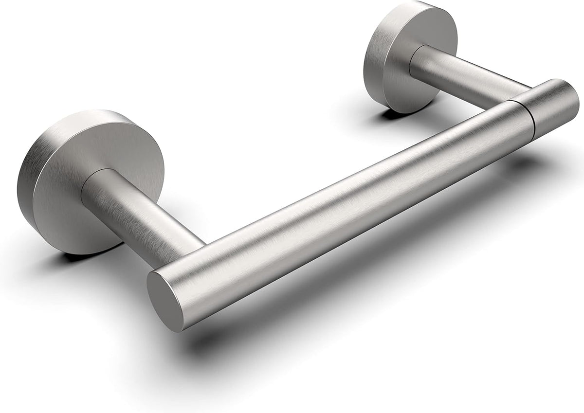 RARXTR brushed nickel toilet paper holder front view for durable bathroom organization.