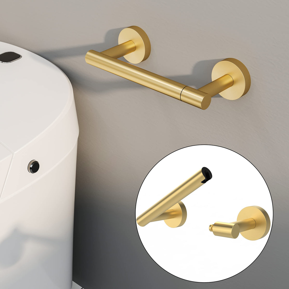 RARXTR double-post pivoting toilet paper holder enabling easy positioning.