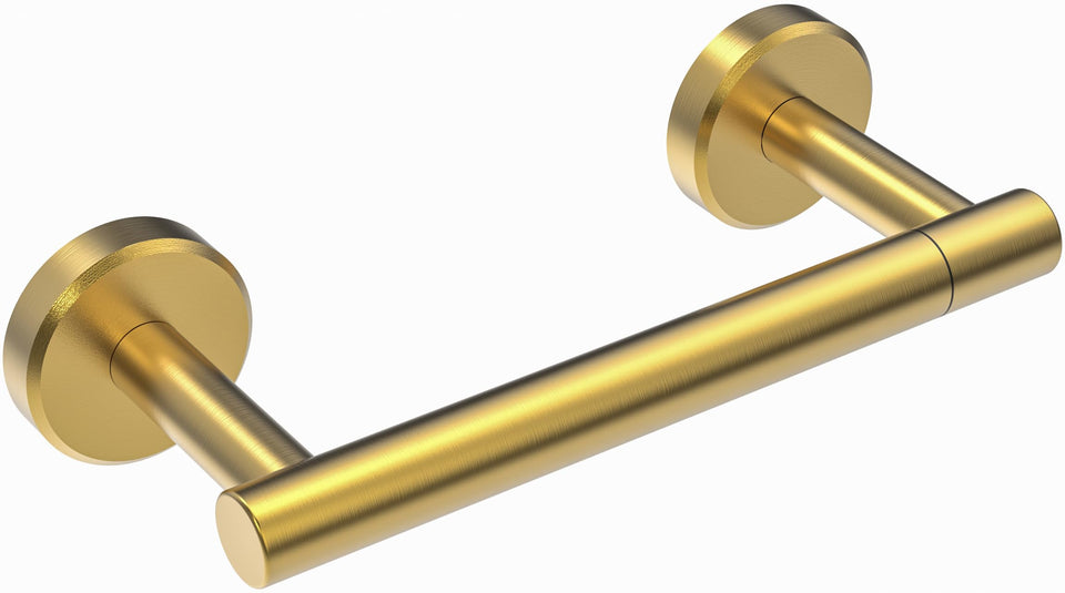 RARXTR gold toilet paper holder with brushed brass finish for stylish bathrooms and rust resistance.