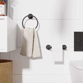 RARXTR matte black towel ring providing compact, stylish towel support.