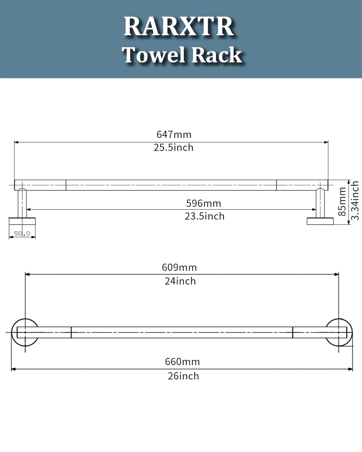RARXTR SUS304 stainless steel towel bar close-up showing durability and rust resistance