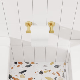 RARXTR wall-mounted tissue holder in brushed brass elevates decor and durability.