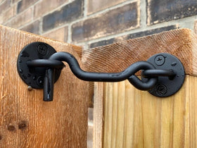 Close up of Raswik latch showing sturdy metal construction for durability and long life
