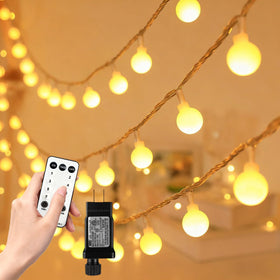 RaThun 100-LED globe lights emit a warm, inviting glow for outdoor spaces