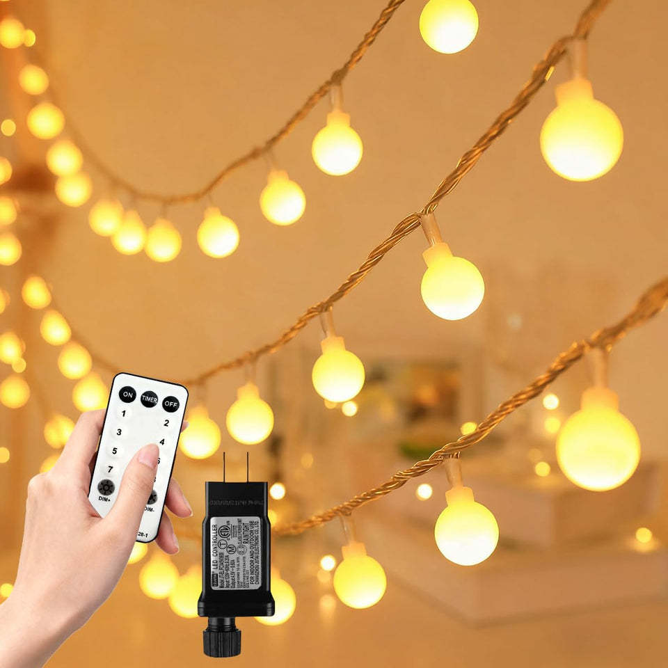 RaThun 100-LED globe lights emit a warm, inviting glow for outdoor spaces